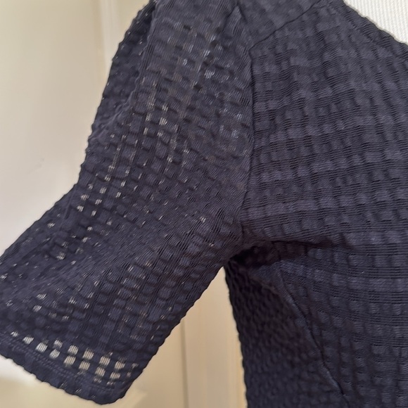 Anthropologie Maeve Cocteau Navy Short Sleeve Seersucker Sheath Dress Medium - Picture 4 of 10